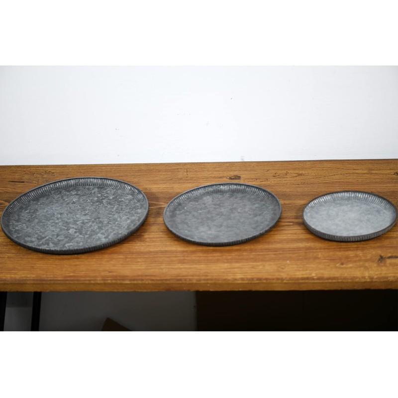 Funerom Round Galvanized Metal Tray Decorative Tray Corrugated Edges (12.6
