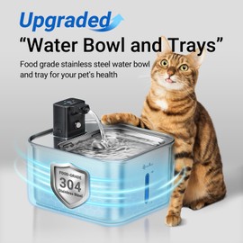 DownyPaws Cat Water Fountain Stainless Steel Wireless, 101 oz/3L FurSink Cordless Cat Water Dispenser for Pets, Battery Operated Dog Drinking Fountain with Motion Sensor, Easy Clean, Black