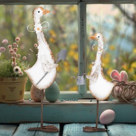 TERESA'S COLLECTIONS Easter Decoration, Garden Decoration for Outdoors, Metal Easter White Goose, Spring Easter Goose Decoration, White Goose Patio Decoration, Spring Decoration, Easter Gift, Gifts