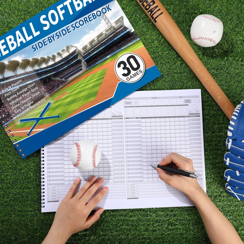 Chiisong 2 Pcs Side by Side Baseball Scorebook 11.5x16 30