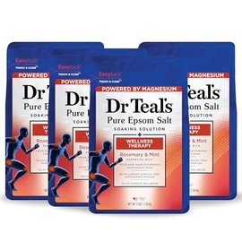 Dr Teal's Pure Epsom Salt Soak, Wellness Therapy with Rosemary & Mint, 3 lbs (Pack of 4) (Packaging May Vary)