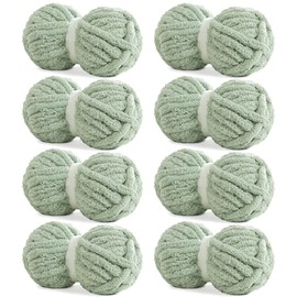 HOMBYS Sage Green Chunky Chenille Yarn for Hand Knitting,Fluffy Soft Jumbo Yarn Crocheting,Super Bulky Big Yarn for Chunky Blanket,Large Thick Arm Knitting Yarn,8 Pack Plush Yarn