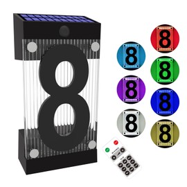 XINDEW Solar House Numbers for Outside, 3D Acrylic Number Colorful light Remote Control, Solar Address Sign, Lighted Modern Address Numbers Solar Powered for Yard Street (Number 8)