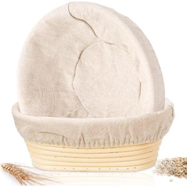 Sourdough Bread Baking Supplies, 2 Pack Banneton Bread Proofing Basket 10 inch Round & 10 inch Oval Proofing Bowls for Sourdough Bread with Liner Making Baking Fermentation Tools