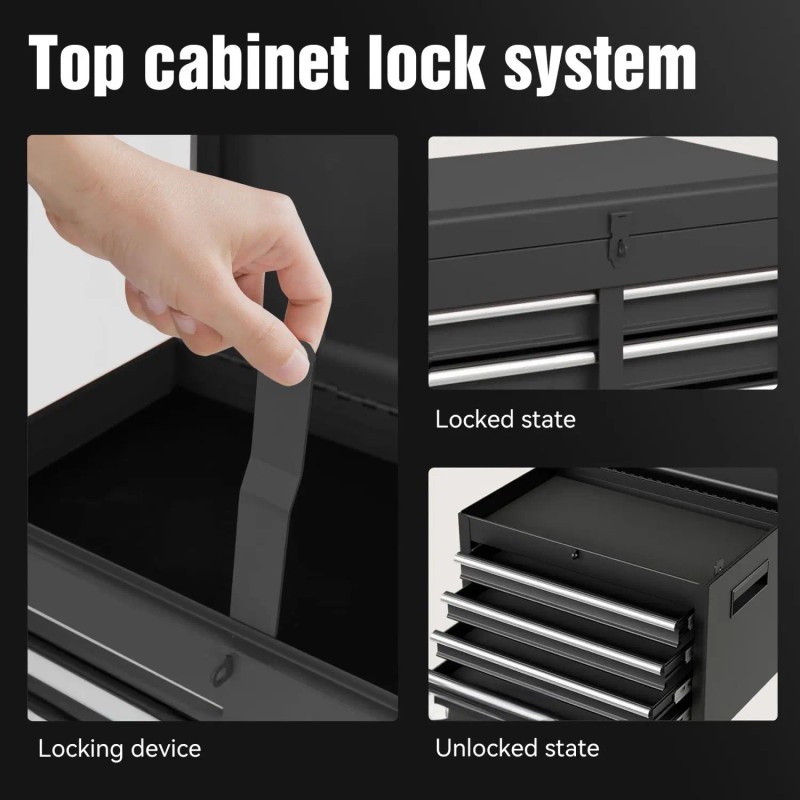 Detachable Top 5-Drawer Rolling Tool Chest Adjustable Shelf Locking Mechanism