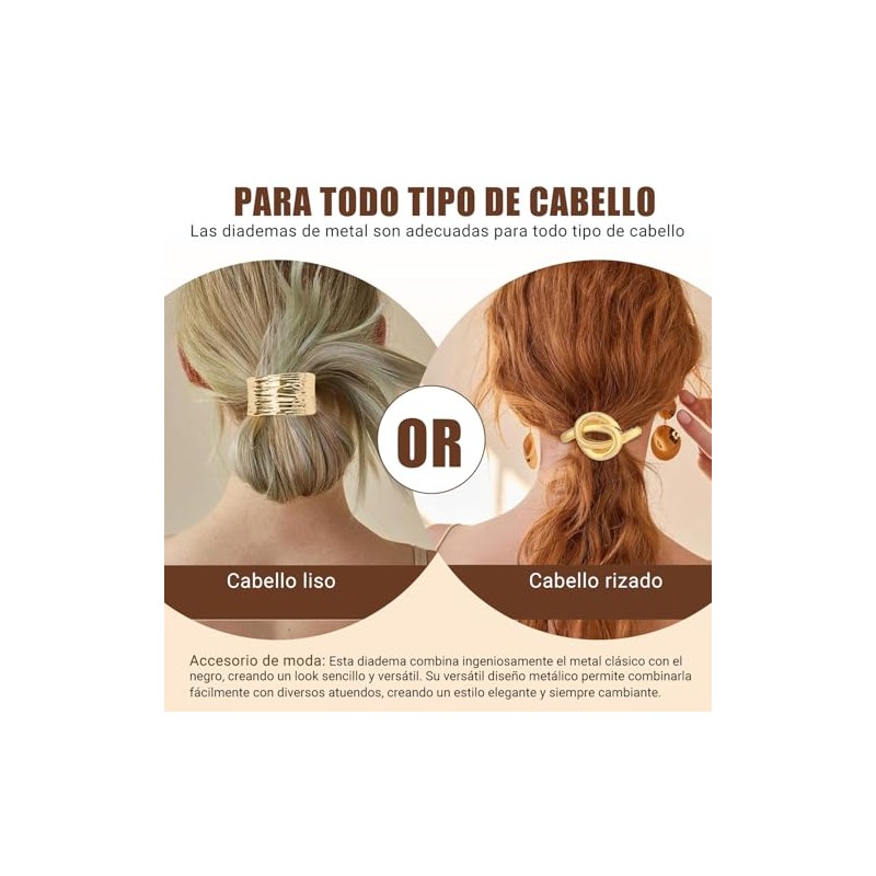 8 Pcs ligas para cabello de Metal,Elásticas Diademas Doradas Metal