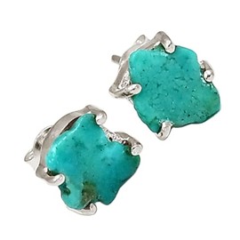 Natural Sleeping Beauty Turquoise 925 Silver Earrings - Stud Jewelry ALLE-17975