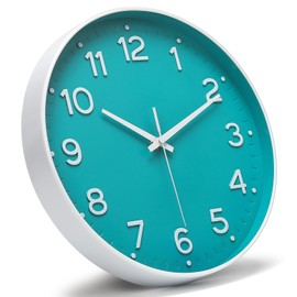 MEIRED Wall Clock 12 Inch Silent Non Ticking Battery Operated Round Wall Clock Modern Simple Style Decor Clock for Home/Office/School/Kitchen/Bedroom/Living Room, Teal and White