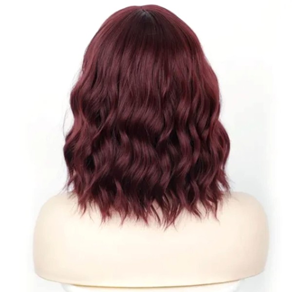 Peluca Rizada de Color Rojo Vino, Peluca para Mujer, Peluca