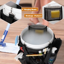 HODRANT 5 Gallon Bucket Organizer with Anti-fall Hooks & Buckle, Car Wash Bucket Caddy with Mesh Pockets, 5 Gallon Cleaning Bucket Accessories Bag for Home, Auto, Garden & Fishing Tools, Bag Only