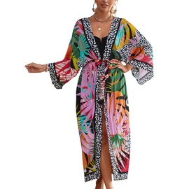 EDOLYNSA Long Kimonos Swimsuit Cover ups for Women Plus Size Maternity Swimwear Coverup Beach Wear Vacation Outfits