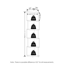 Furinno Econ 5-Tier Zigzag Corner Shelf Bookcase, Bookshelf, White/White