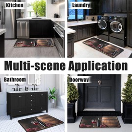 2Pcs Wine Kitchen Rugs Set of 2 Floor Mats for Cooking Non Slip Waterproof Standing Kitchen Runner Mats 17”x30”+17”x47”