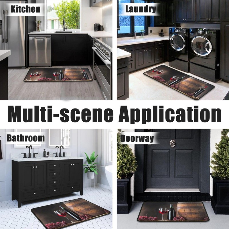 2Pcs Wine Kitchen Rugs Set of 2 Floor Mats for