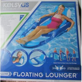 Kelsyus Deluxe Inflatable Floating Pool Lake Chaise Lounger Blue Cup Holder New