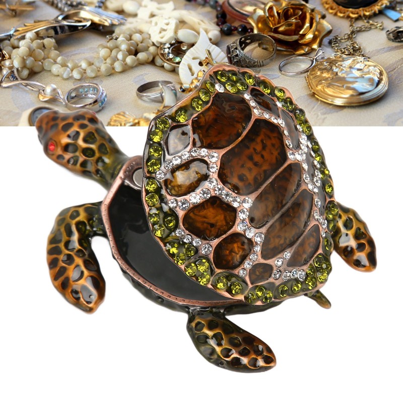 Turtle Trinket Boxes Handcrafted Hand Painted Rhinestones Hinged Trinket Boxes