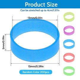 200 Pieces 0.5 Inch Small Elastic Silicone Rubber Bands Black Strong Rubberbands Heavy Round Siliconebands for Wire Cord Cable Wrapping, Bundle, Multicolor