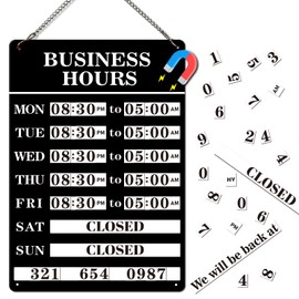 Magnetic Changeable Business Hours Sign, Metal Hours of Operation Signs for Business, Store Hours Sign for Glass Door or Window (black, 12 * 8in)