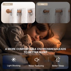 HTZON Blackout Wrap Around Curtain Rods for Windows 48 to 84 Inch:Room Darkening Imitation Wood Curtain Rod Heavy Duty Adjustable 1Inch Wooden Curved French Return Wraparound Drapery Rods Round Hidden
