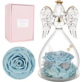 Eternal Rose Angel Figurine Gifts for Women, Birthday Gift for Mum, Eternal Flower Angel Glass Dome, Real Rose Gifts for Mother, Grandma, Girlfriend for Christmas, Valentine's Day, Mother's Day