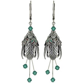NoMonet Hand Painted Flower Fairy Earrings - Maid Marian Earrings in Silver, Brown and Teal