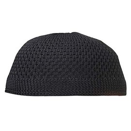 TheKufi Plain Black Open-Weave Nylon Large Stretchy Kufi Hat Skull Cap Beanie (S -56cm (22"))