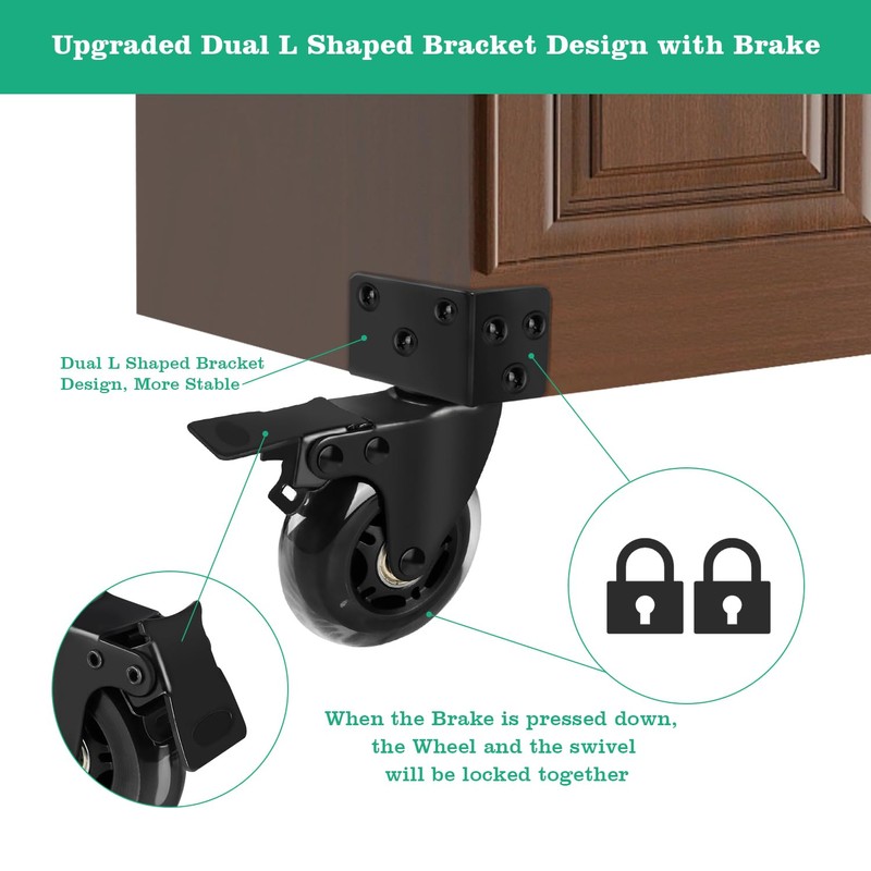 MALLLALA 3" Side Mount Industrial Casters, Heavy Duty L-Shaped Bracket