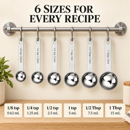 6-Piece Stainless Steel Measuring Spoons Set, Heavy Duty Tablespoon & Teaspoon Measures for Dry and Liquid Ingredients, Coffee, Baking and Cooking