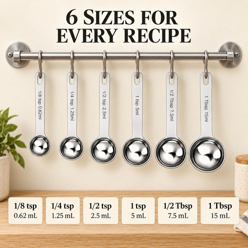 6-Piece Stainless Steel Measuring Spoons Set, Heavy Duty Tablespoon &