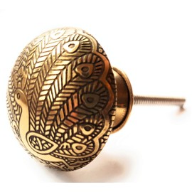 French Furniture Fittings Set of 6 Brass Knobs (FFF) Kitchen Cabinet Pull knobs, Cupboard, Chest, Furniture, Drawer Handles - Brass Peacock Patterned KNOBS - Vintage Shabby Chic 36 mm by FFF
