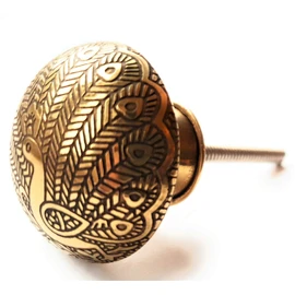 French Furniture Fittings Set of 6 Brass Knobs (FFF) Kitchen Cabinet Pull knobs, Cupboard, Chest, Furniture, Drawer Handles - Brass Peacock Patterned KNOBS - Vintage Shabby Chic 36 mm by FFF