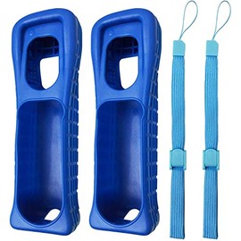 2 x Silicone Skin Case Cover with Wrist Strap for Wii Remote Controller (Blue)