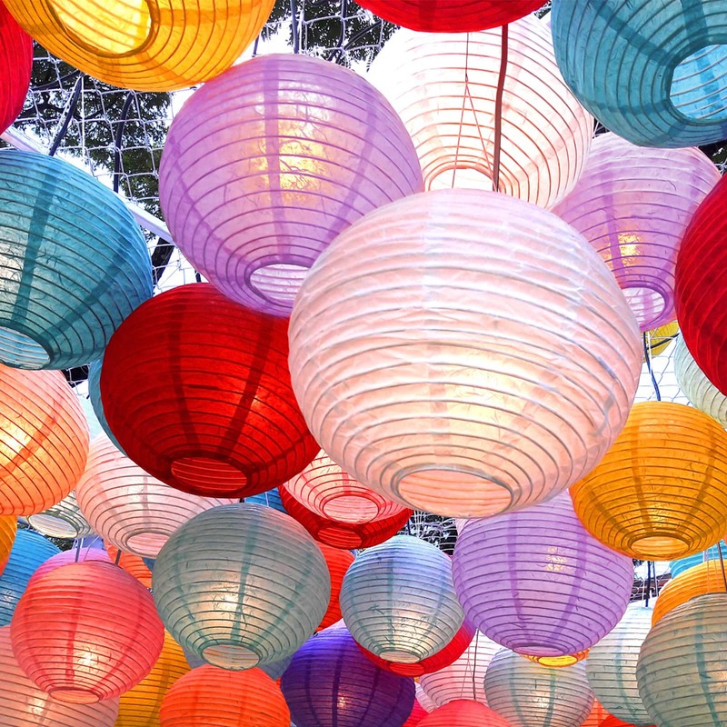 DEWEL Paper Lanterns, Decorative Lanterns, Colorful, Set of 16, 4