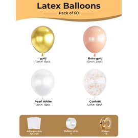 Rose Gold Party Balloons,Confetti Balloons 60 pcs Latex Balloons Set,12 inch Shiny Birthday Balloons Metallic Gold White Balloons Party Decorations Balloons for Wowen Girls Wedding Bachelorette…