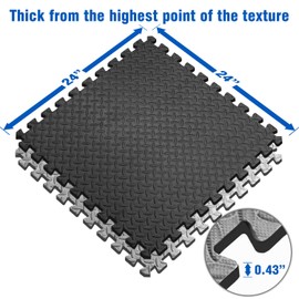 Yes4All Interlocking Floor Mats – Foam Floor Mats/Gym Floor Mats with EVA Interlocking Tiles (48 Square Feet – Black & Gray – 12 Tiles), D. 48 Square Feet (12 Tiles) - 6 Black and 6 Gray