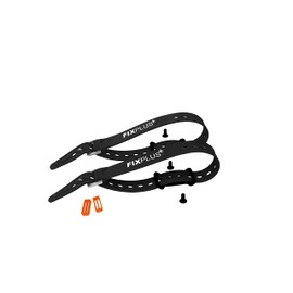Gear Tightener Set 46 cm - Load Attachment to Bicycle for Large Parts - Two Aluminium Holders Including Screws + Two Fixplus Tensioning Straps 46 cm Length (Black) and Two Strapkeepers (Orange)