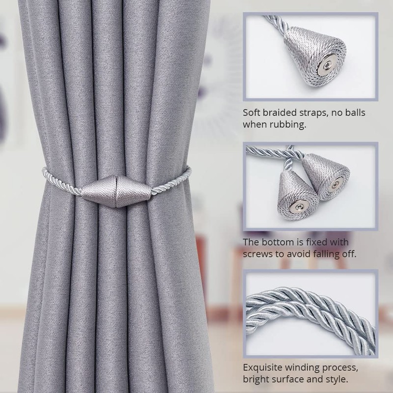 NICEEC 4 Pack Upgrade Magnetic Curtain Tiebacks 16 Inch Handmade