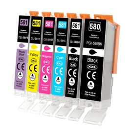 Yowell 580XL 581XL Printer Cartridges for Canon PGI-580 CLI-581 Multipack 581 Pb for Canon TS8350 Cartridges for PIXMA TS8350 TS8351 TS8352 TS8150 TS8151 TS8250 TS8251 TS8252 TS915 0, pack of 6