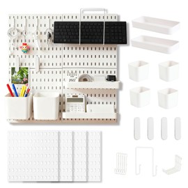 Pegboard Wall Mounted Organizer Storage Set, Includes 4 White Pegboards and 20 Hanging Accessories, 23" x 23" Plastic PegBoard Panels Combination Kit for Home, Office, Garage Tool Storage & Craft Room