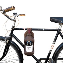 Hide & Drink, Unibody Bike Wine Carrier Handmade from Full Grain Leather - Bourbon Brown