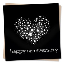 Happy Anniversary Card in Black and White Heart Design - Heart of Stars - Anniversary Card for Husband, Wife, Partner, Boyfriend, Girlfriend