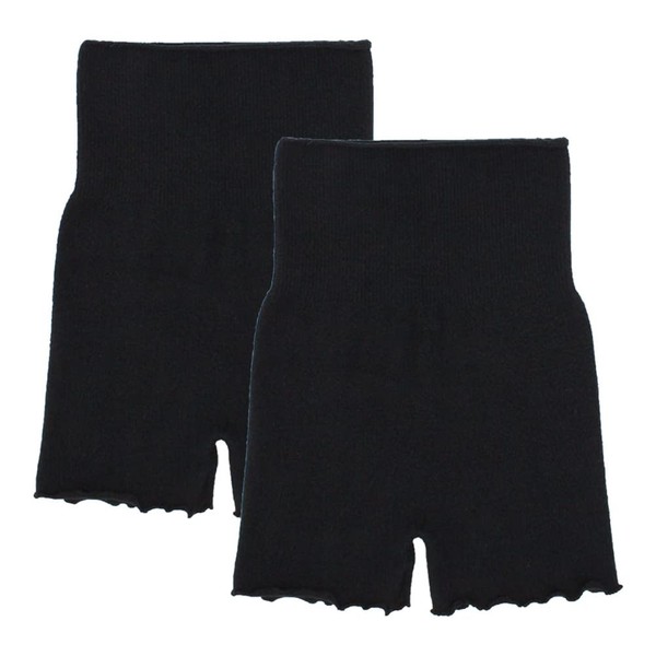 Two Hatch S116seta Fluffy Belly Band Pants, Set of 2, Warm, Intestinal Activity, Cold Protection, High Waist, Black