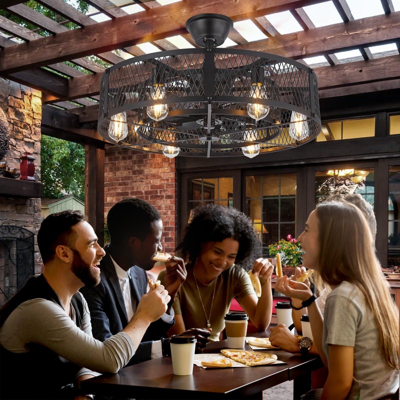 Depuley Outdoor Ceiling Fan with Light: 26" Caged Ceiling Fans