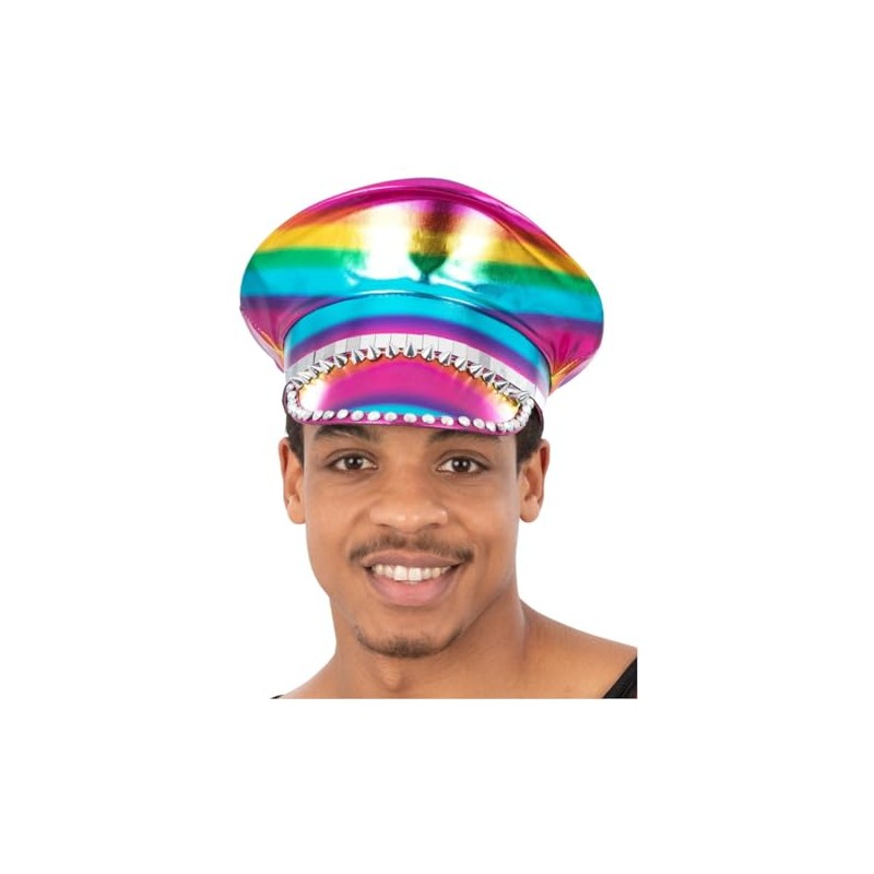 Smiffys Metallic Studded Rainbow Captains Hat, School Days Fancy Dress,