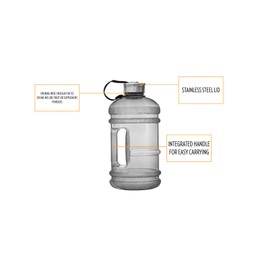 New Wave Enviro Iconic 2.2 Liter BPA Free Water Bottle with Stainless Steel Cap, Integrated Handle for Easy Carrying, Gym and Lifestyle Bottle, 2.2L Capacity, Charcoal