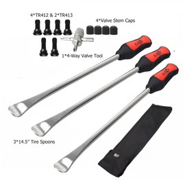 Dr.Roc 14.5 inch Perfect Leverage Tire Spoon Lever Iron Tool Kit Motorcycle Dirt Bike Lawn Mower Professional Tire Changing Tool with Stable Bag 3 PCS Tire Spoons with Tire Valve Stem TR412 TR413