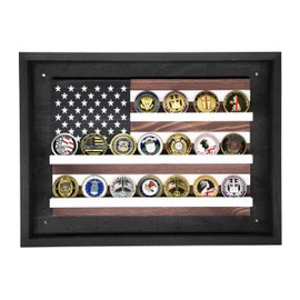 Owlgift American Flag Challenge Coin Display, Holds Military Coins, Military Coin Holder Wall Décor, Ready to Hang US Flag Patriotic Art, Holds Up to 20 Standard Size Coins, 11.5“ H x 15.5“ W