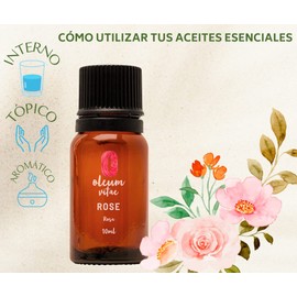 OLEUM VITAE Aceite Esencial de Rosa Rosa Damascena 100% Puro y Orgánico 10 ml Hecho en India Certificado UK Aplicación Interna Externa Y Aromática