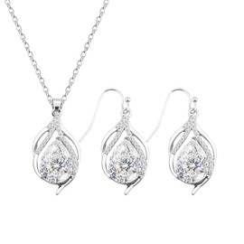ZHUWE Bridesmaid Jewelry Set for Women 1-4-6-8 Sets Teardrop Necklace Earring Set for Wedding Party Gift (Silver - 1 Set)