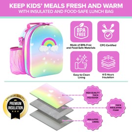 Decorably Insulated Hard Top Lunch Bag for Kids - Sequined Rainbow Lunch Box for Girls, Rainbow Lunchbox, Rainbow Lunch Bag for Girls, Rainbow Lunch Box for Kids, Toddler Lunch Bag Toddler Girl